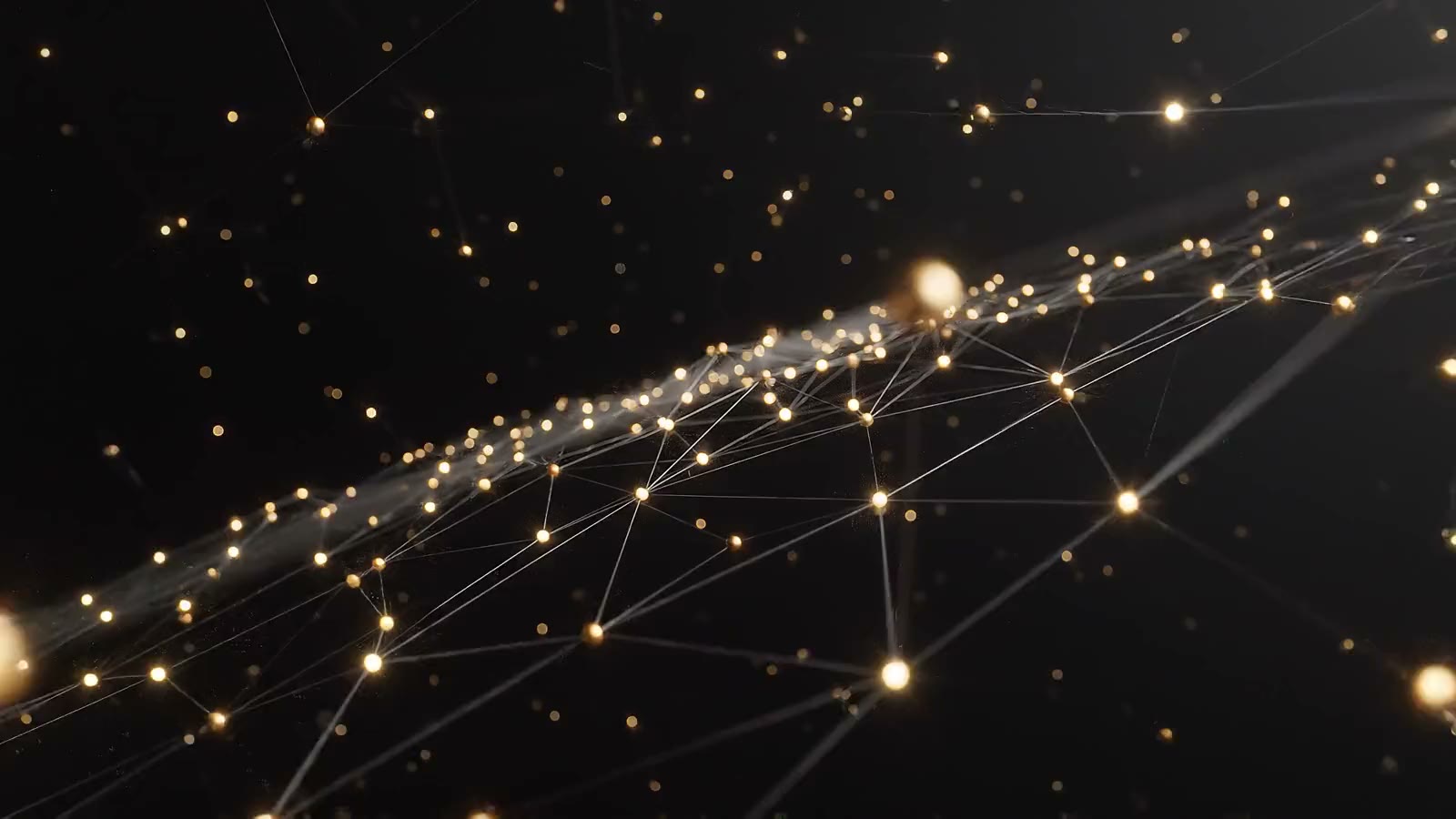 Lichtnetz aus goldenen Knoten und Leitungen in der Nacht